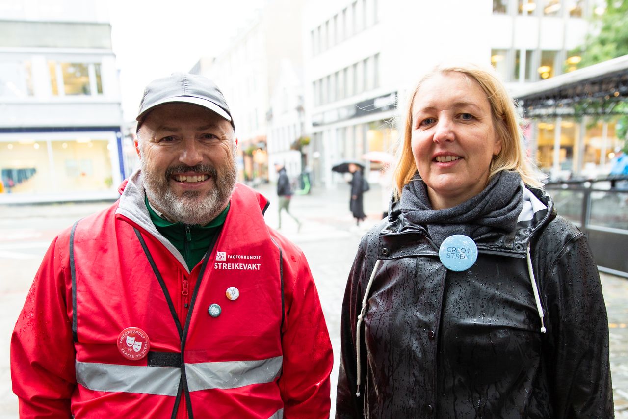 Mikal og xx Mikael Gullikstad i Fagforbundet og Line Åmli i Creo mener de kjemper en likestillingskamp for teaterarbeiderne.